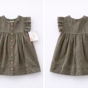 Happily Grey Baby Dress | Size 3–6 Months | Olive Green